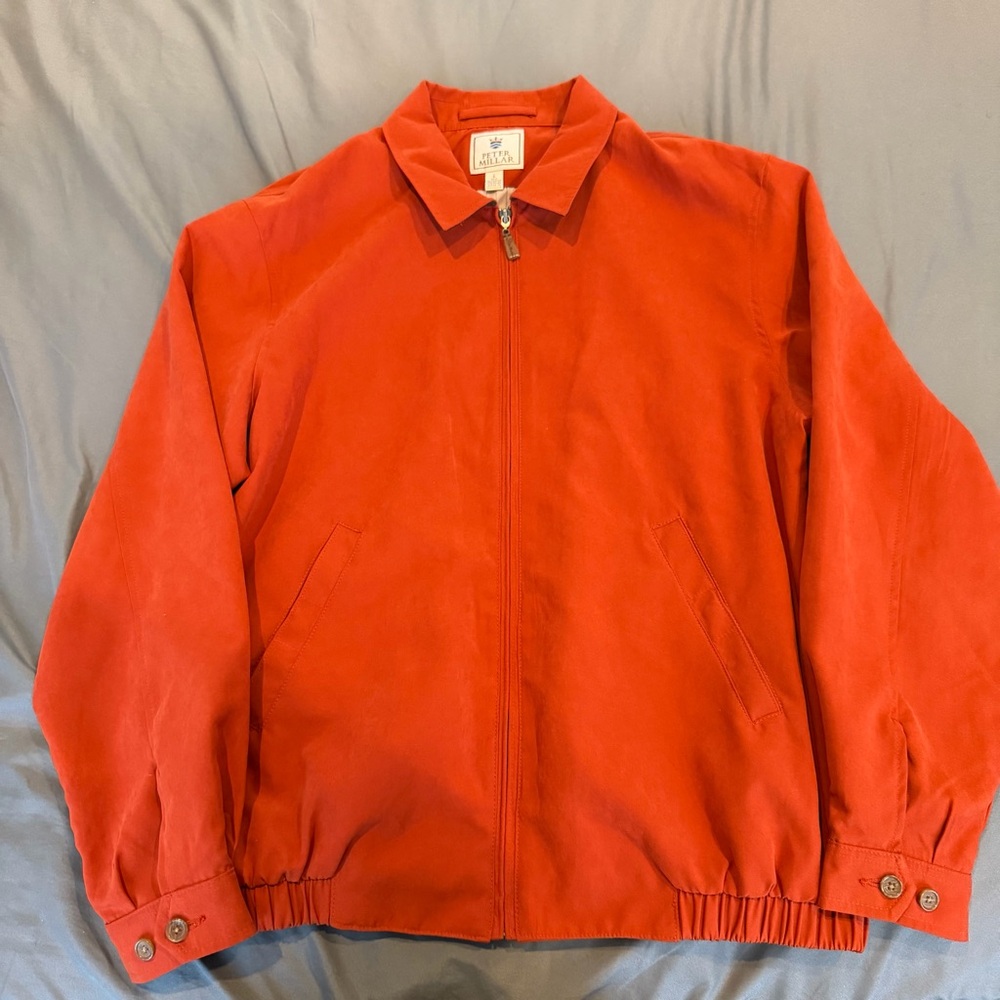 PETER MILLAR Bomber Jacket Coat Burnt Orange Men's Large‎ Golf Outdoor Pockets